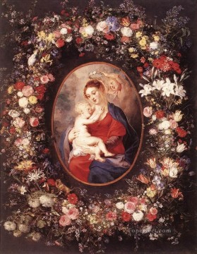 Clásico Painting - La Virgen y el Niño en una guirnalda floral barroca de Peter Paul Rubens